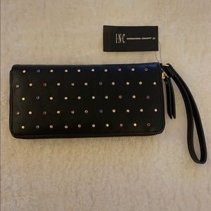 INC Blk/Rhinestone Vegan “Hazell” Zip Wallet *NWT